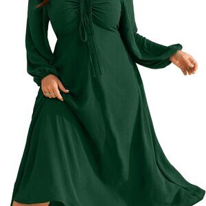 Plus Size Fall Wedding Guest Dress Long Sleeve V-Neck Maxi Pockets